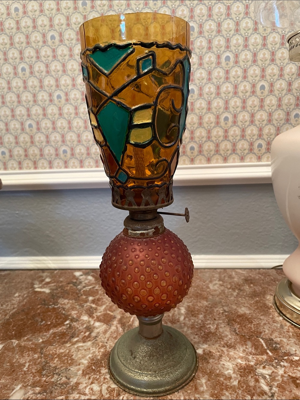 SAIL BOAT BRAND VINTAGE ANTIQUE STAINED GLASS OIL LAMP BURNER